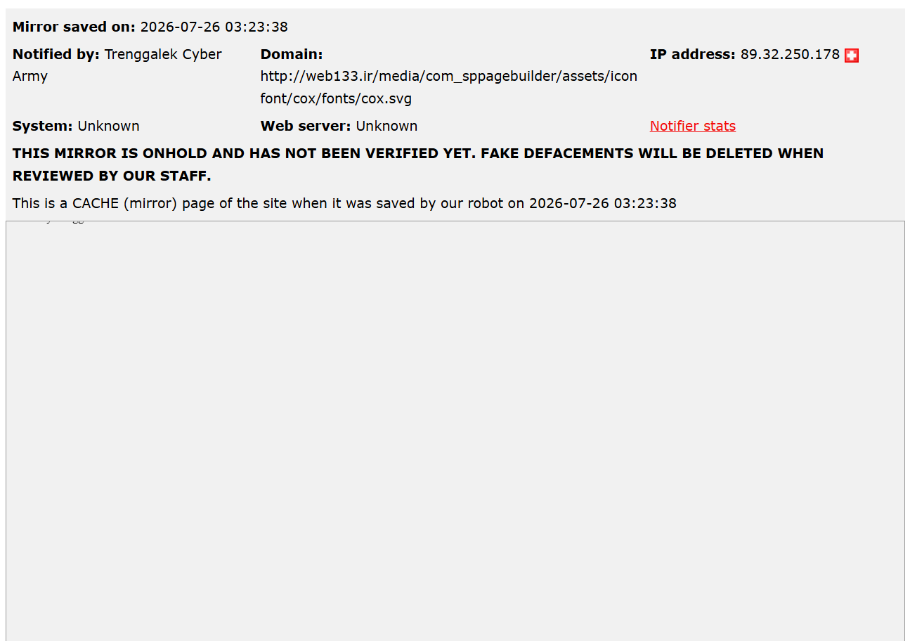 Trenggalek Cyber Army targets the website of web133