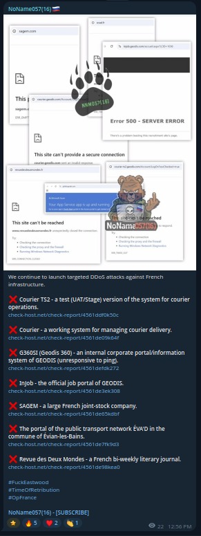 NoName057(16) claims to targets the website of Sagem