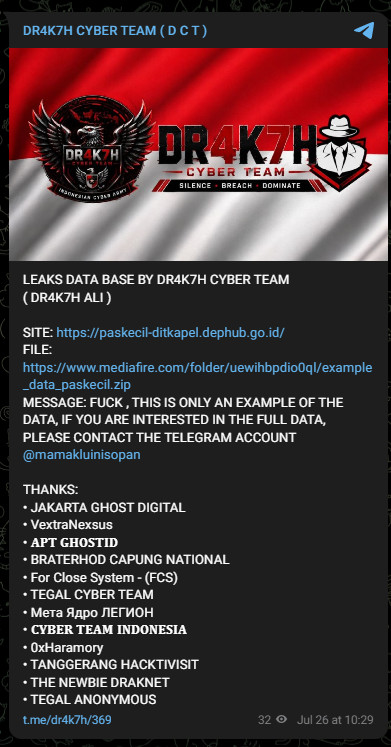 Alleged data leak of the Ministry of Transportation of Indonesia