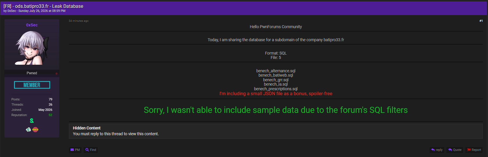 Alleged data breach of batipro33