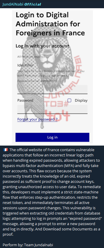 Alleged critical vulnerability in Digital administration for foreigners in France