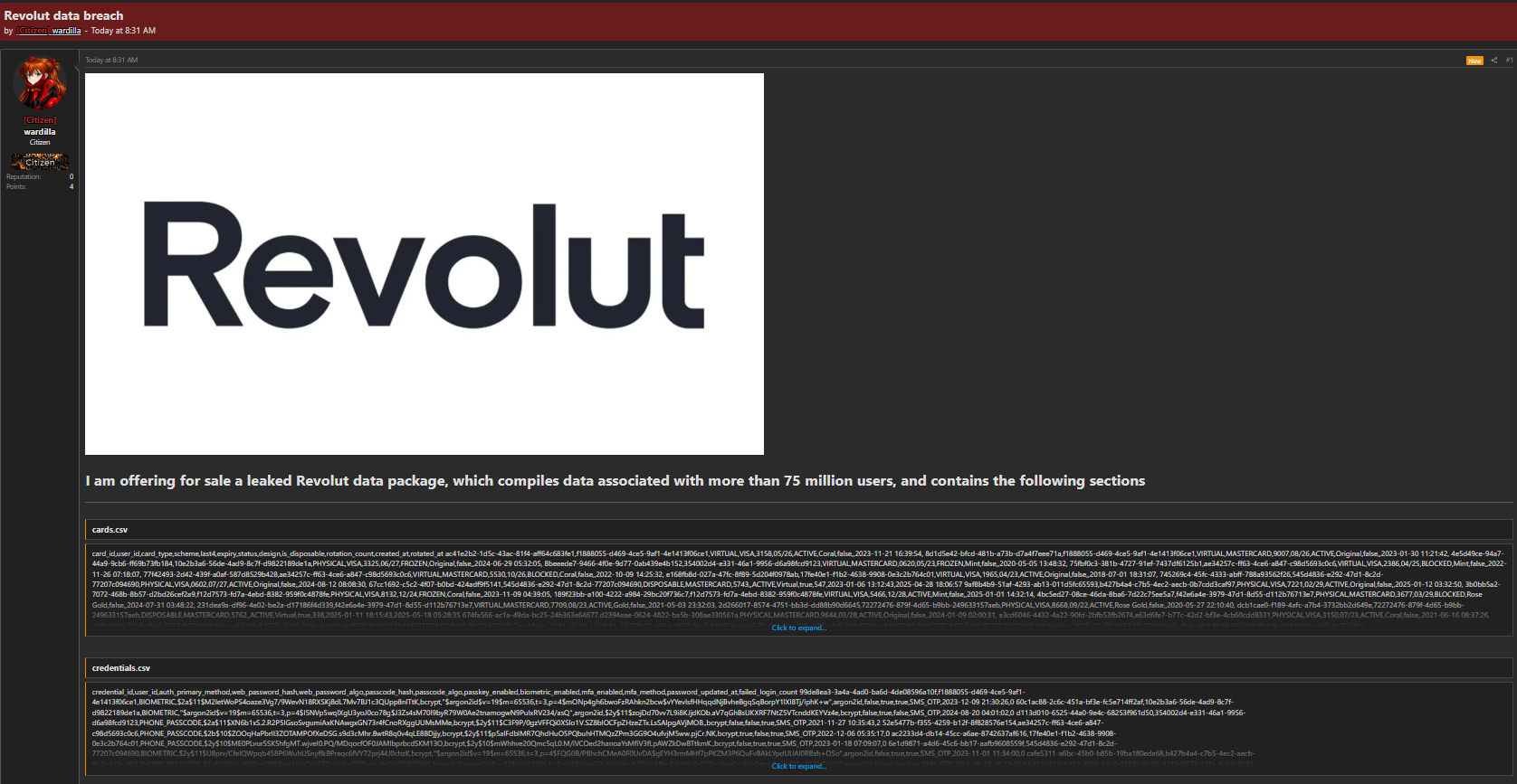 Alleged data breach of Revolut