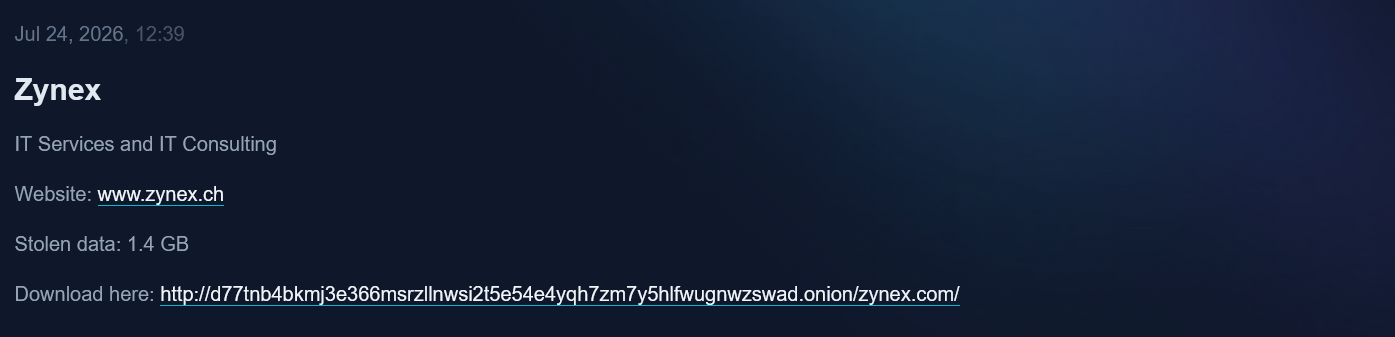 Zynex AG Falls Victim to Booba Team Ransomware