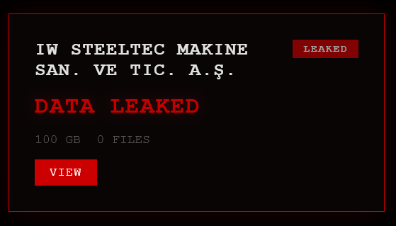 Alleged data breach of iw steelTEC Makine San. ve Tic. A.Ş.
