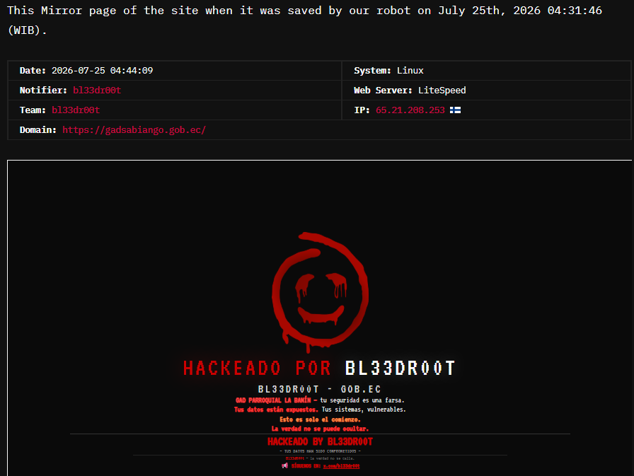 bl33dr00t targets the website of Autonomous Decentralized Rural Parish Government of Sabiango