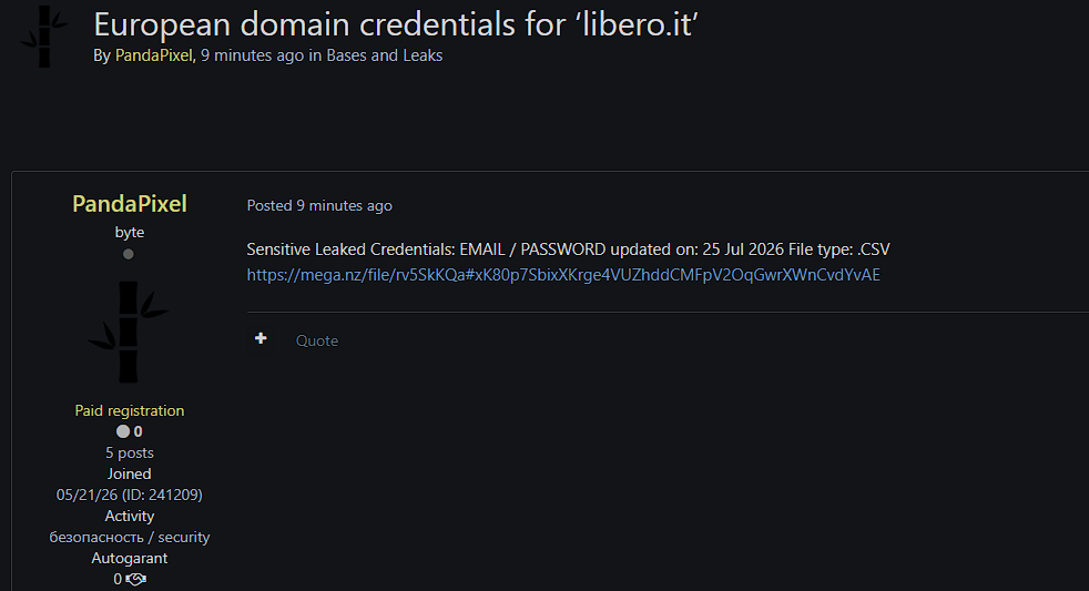 Alleged Libero Credential Leaked