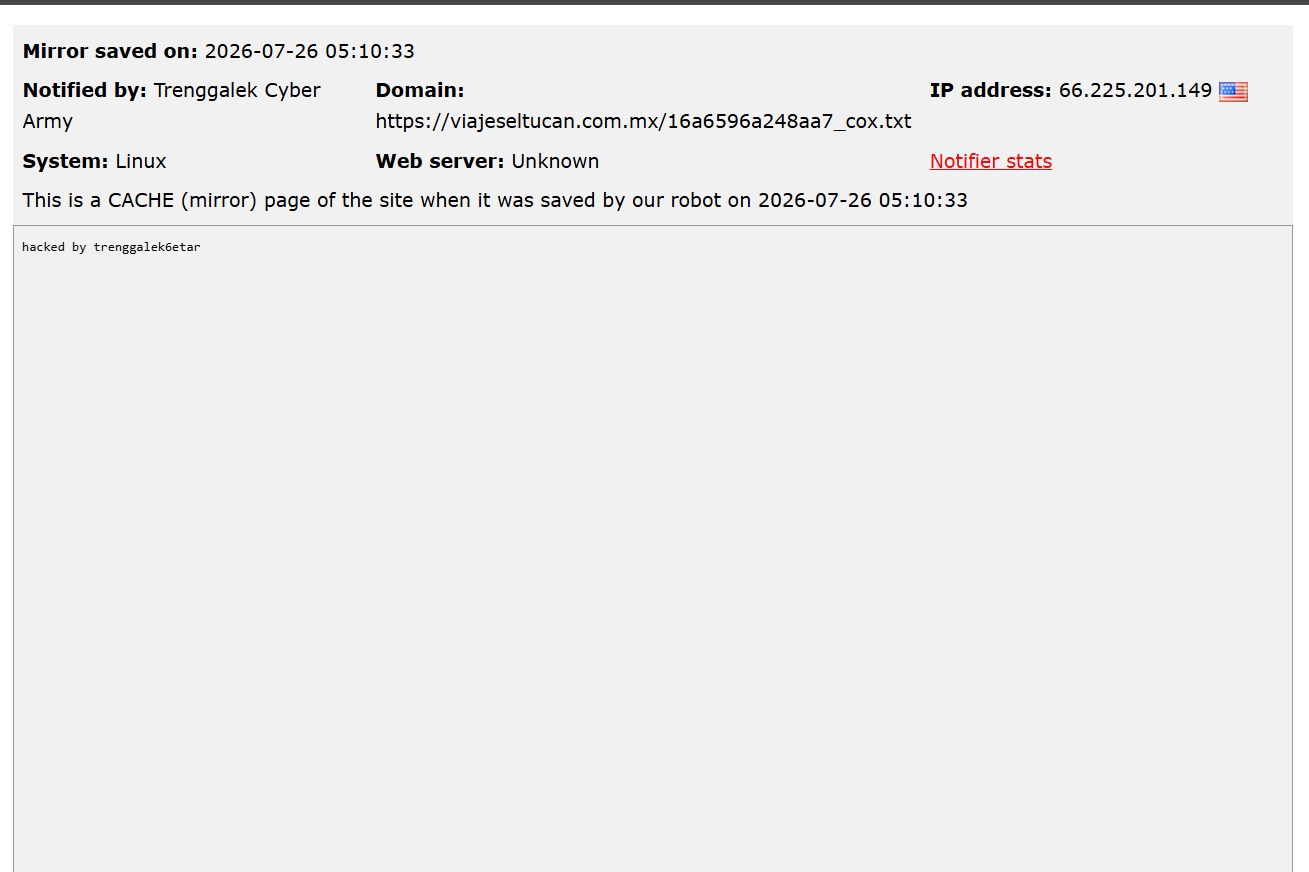 Trenggalek Cyber Army targets the website of Viajes El Tucán