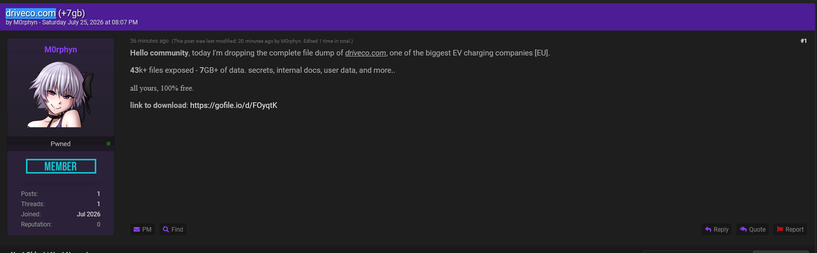 Alleged Data Breach of Driveco