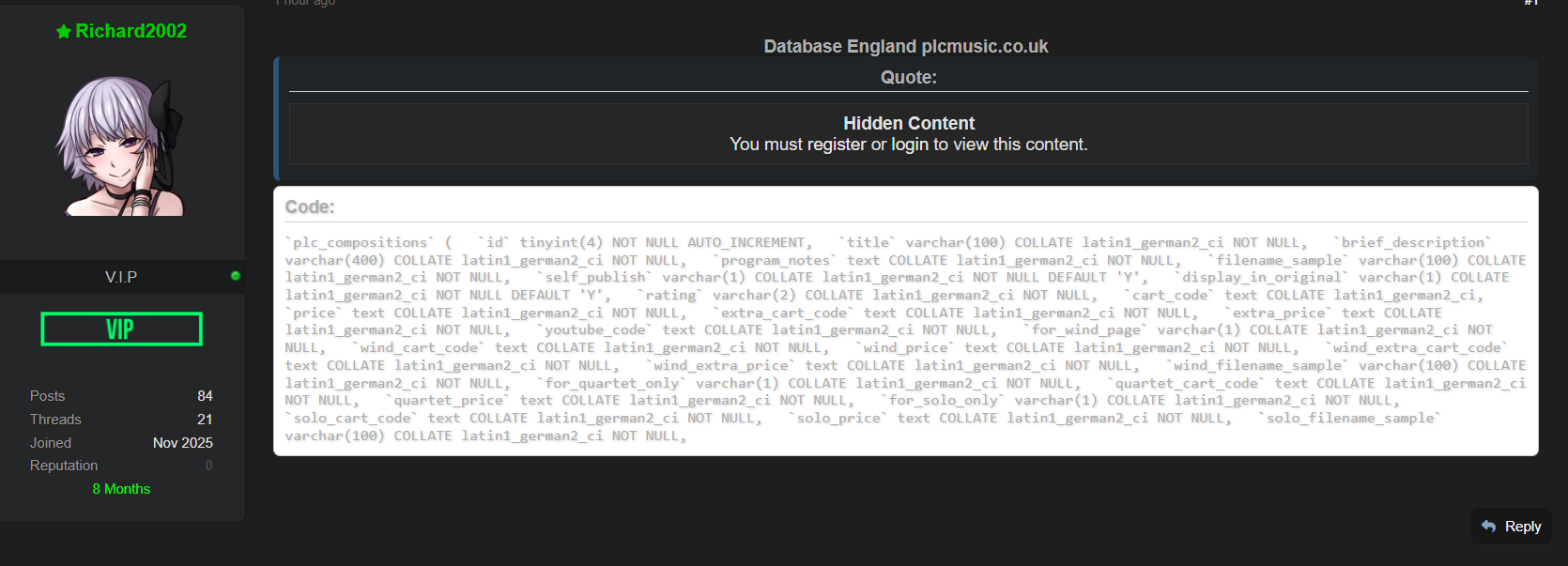 Alleged data breach of PLC Music Publishing Ltd.