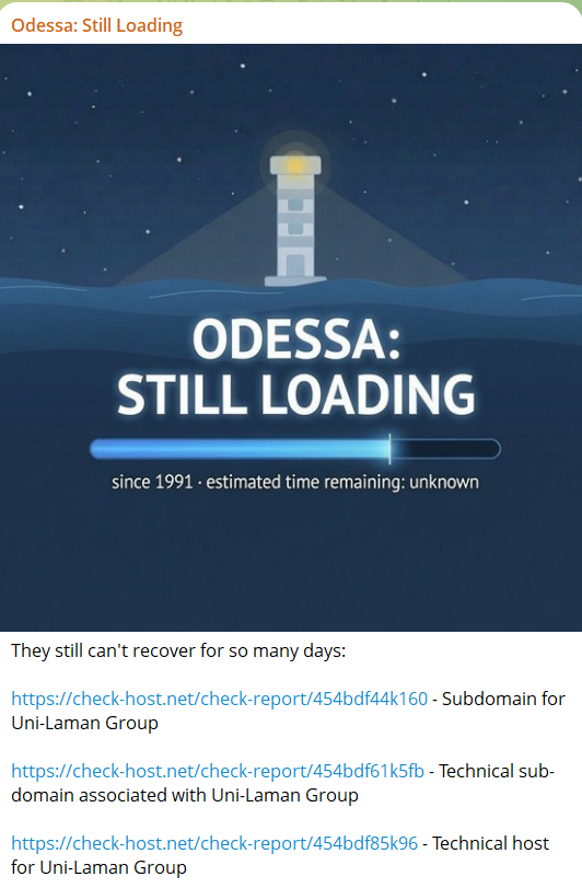 Odessa: Still Loading targets the website of UNI-LAMAN Group
