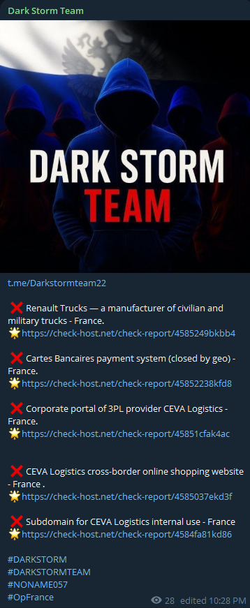 Dark Storm Team targets the website of CEVA Logistics