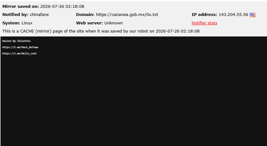 chinafans targets the website of Municipality of Cananea