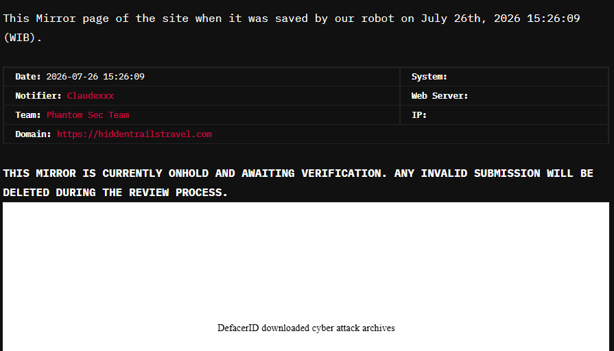 Phantom Sec Team targets the website of Hidden Trails Travel