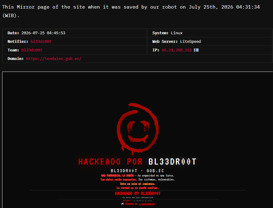 bl33dr00t targets the website of Autonomous Decentralized Rural Parish Government of Tendales