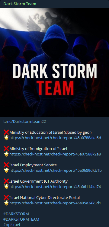 Dark Storm Team targets the website of Israel Tax Authority
