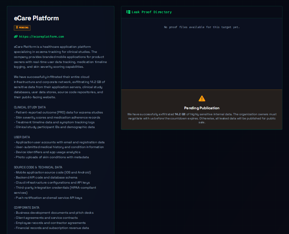 eCare Platform falls victim to CRPx0 Ransomware