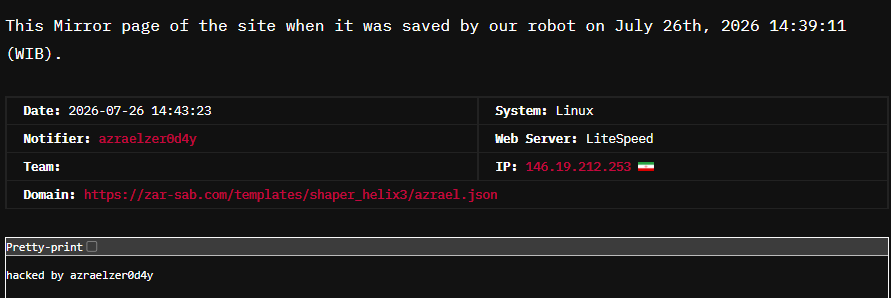 azraelzer0d4y targets the website of ZarSab Industrial Company