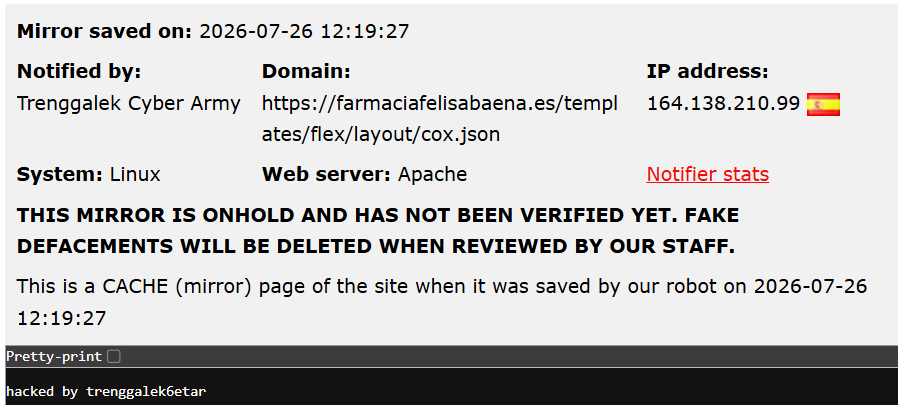 Trenggalek Cyber Army targets the website of Pharmacy Graduate Felisa Baena Mira