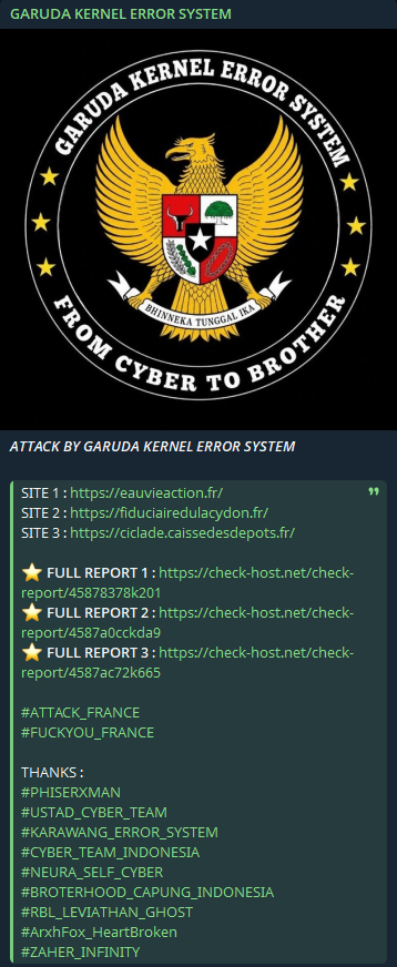 GARUDA KERNEL ERROR SYSTEM targets the website of eauvieaction.fr