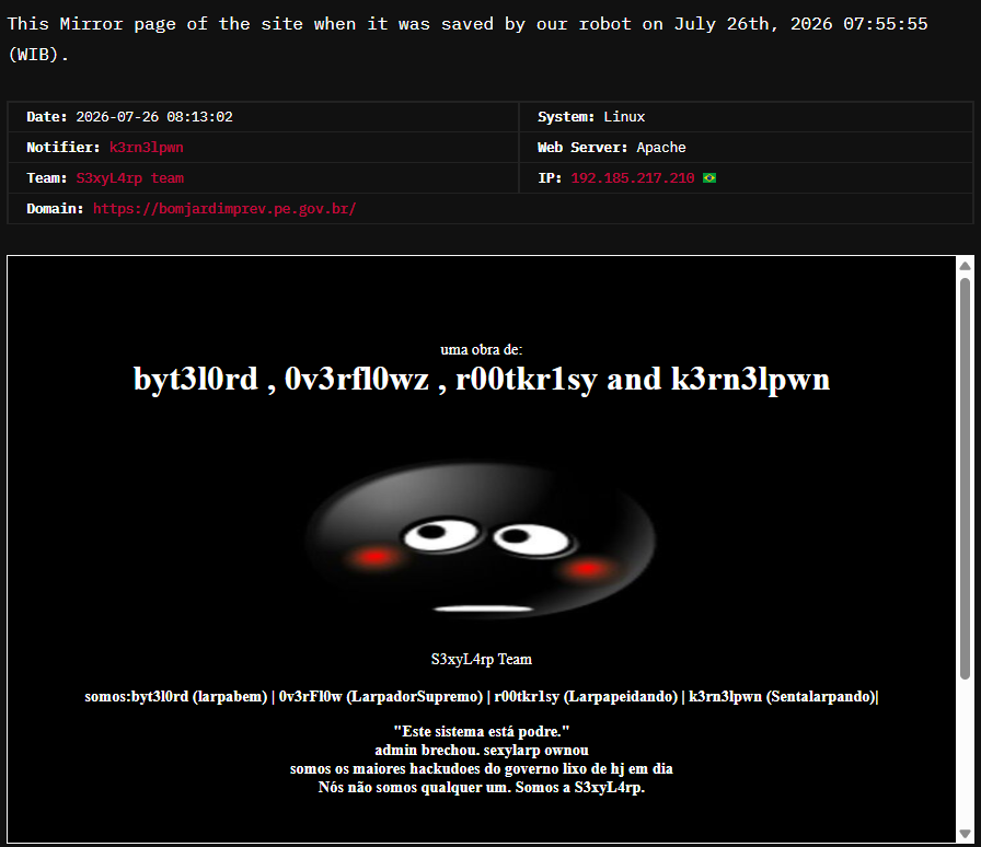 S3xyL4rp team targets the website of Bom Jardim Public Servants Pension Institute