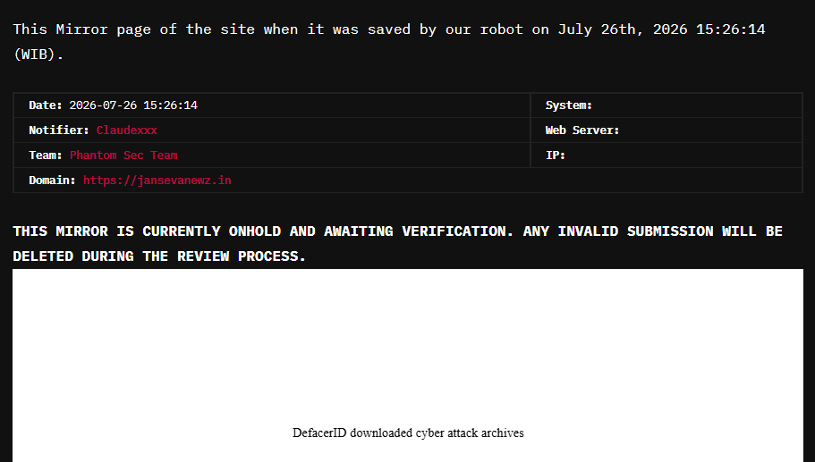 Phantom Sec Team targets the website of Jansewa News