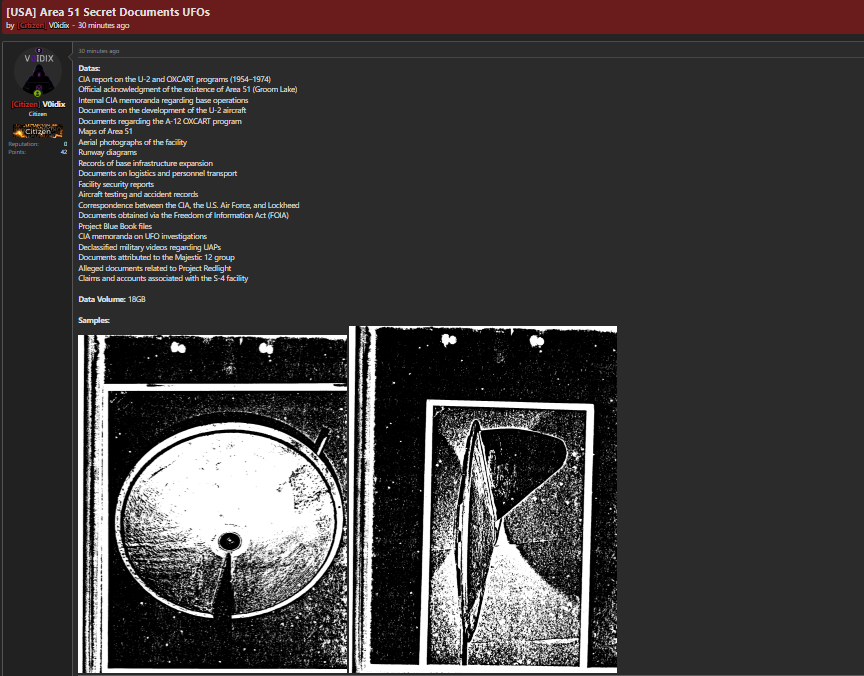 Alleged data leak of Area 51 and UFO secret documents
