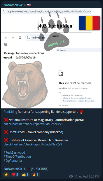 NoName targets the website of EXIMTUR S.R.L