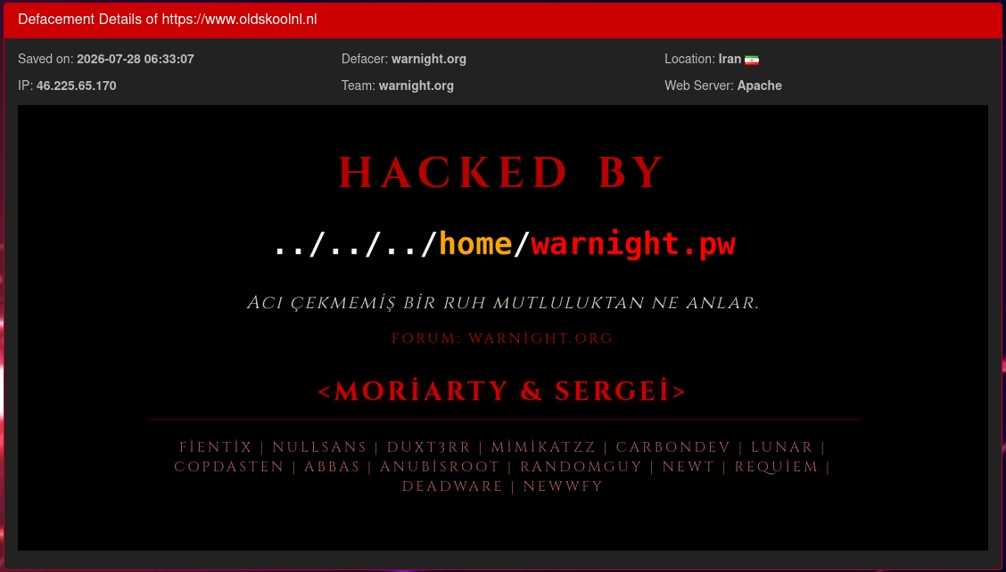warnight.org targets the website of Oldskool NL
