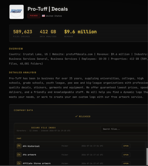 Pro-Tuff Decals falls victim to GLOBAL SECRET GROUP ransomware