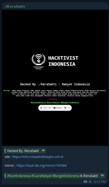 ./KeraSakti targets the website of MTs Wahid Hasyim