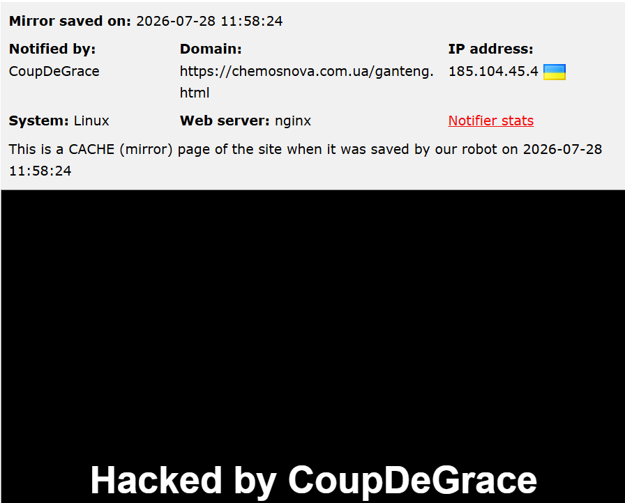 CoupDeGrace targets the website of Chemical Factory Osnova LLC