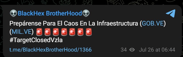 BlackHex BrotherHood claims to target Government of Venezuela