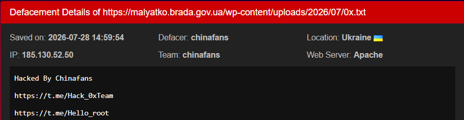 chinafans targets the website of Malyatko Combined-Type Preschool Education Institution