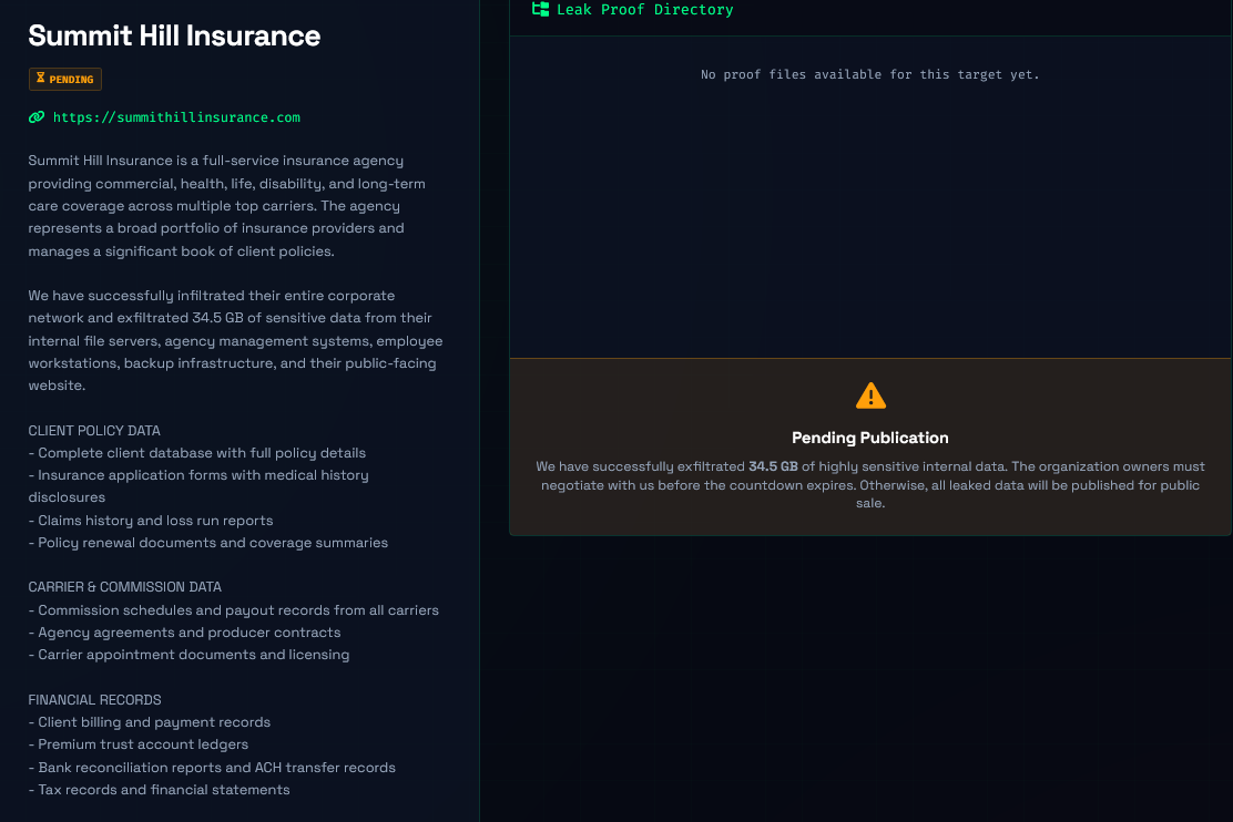Summit Hill Insurance falls victim to CRPx Ransomware