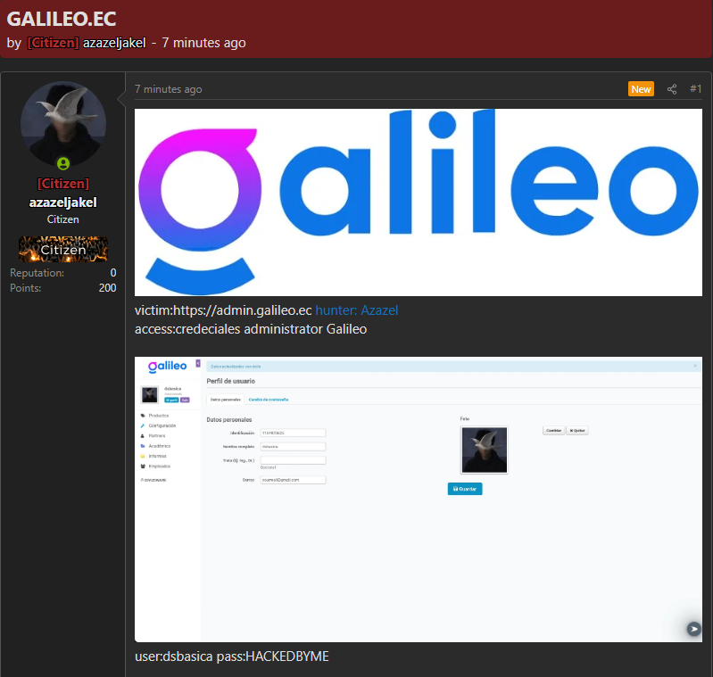 Alleged leak of login credentials to Galileo