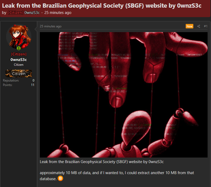 Alleged data breach of Brazilian Geophysical Society