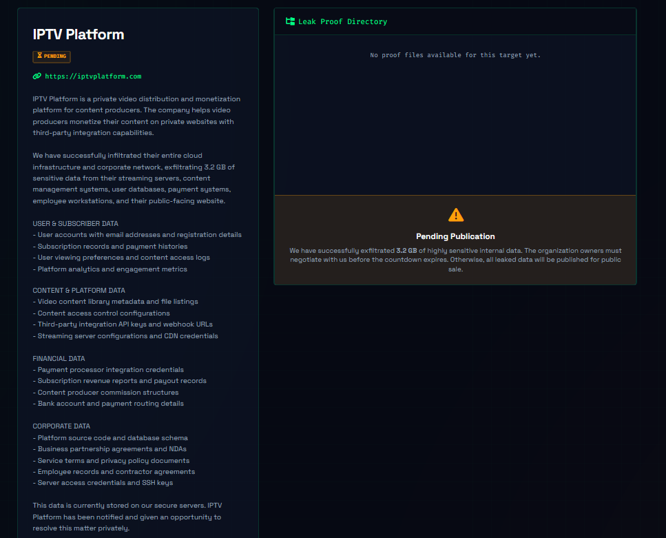 IPTV Platform falls victim to CRPx0 Ransomware