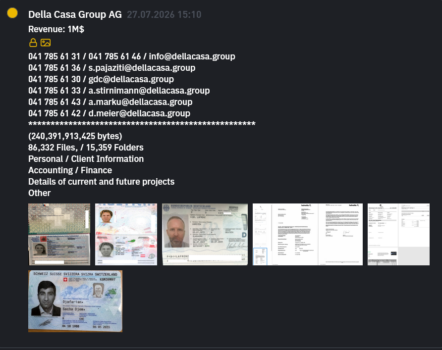 Della Casa Group AG Falls Victim to INC Ransom Ransomware