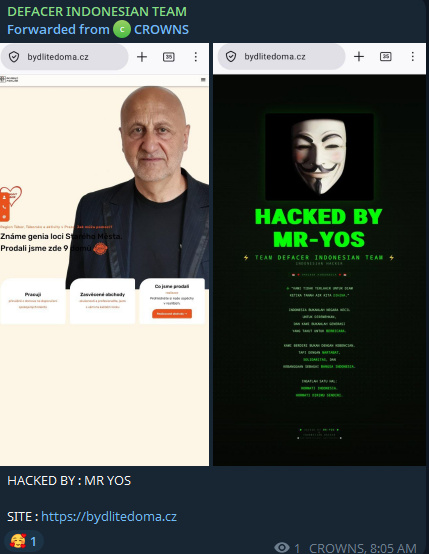 DEFACER INDONESIAN TEAM targeted the website of Bydlíte doma