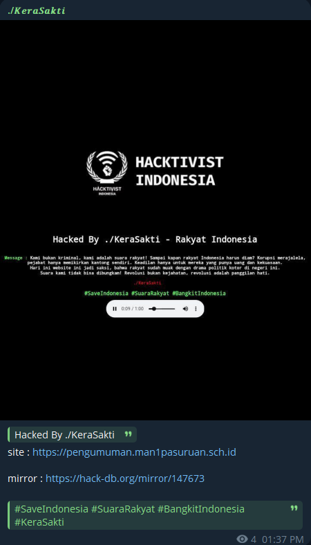 ./KeraSakti targets the website of MAN 1 Pasuruan