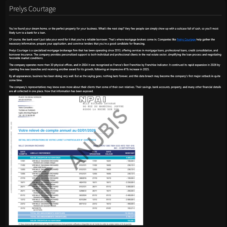 Prelys Courtage falls victim to Anubis Ransomware