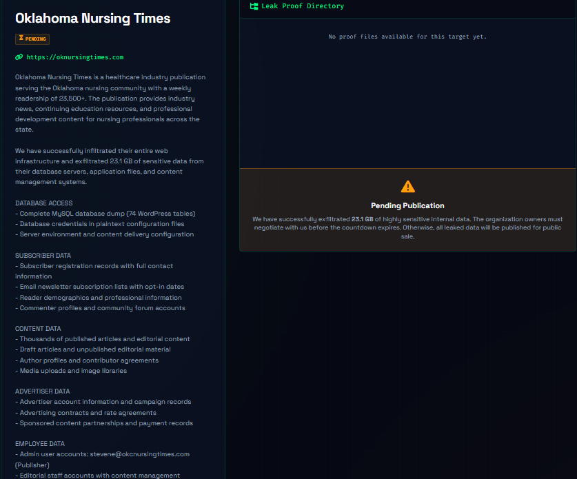 Oklahoma’s Nursing Times Falls Victim to CRPx0 Ransomware