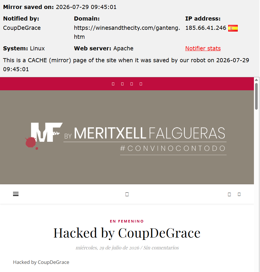 CoupDeGrace tarrgets the website of Wines and the City