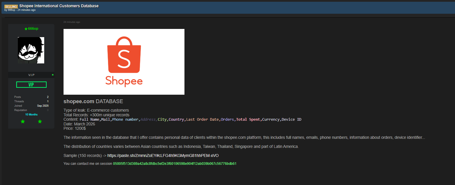 Alleged sale of customer data from Shopee
