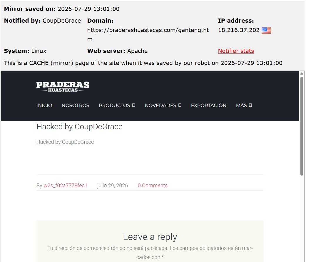 CoupDeGrace targets the website of Huasteca Grasslands Inc