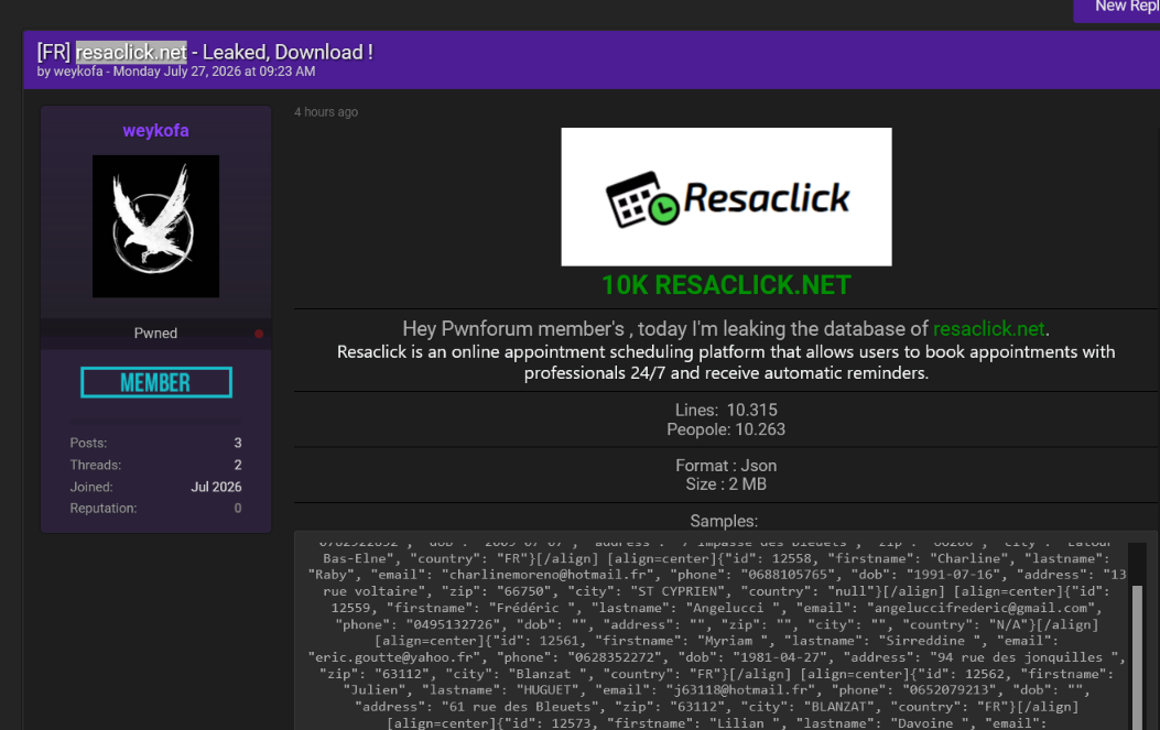 Alleged Leak of Resaclick Data