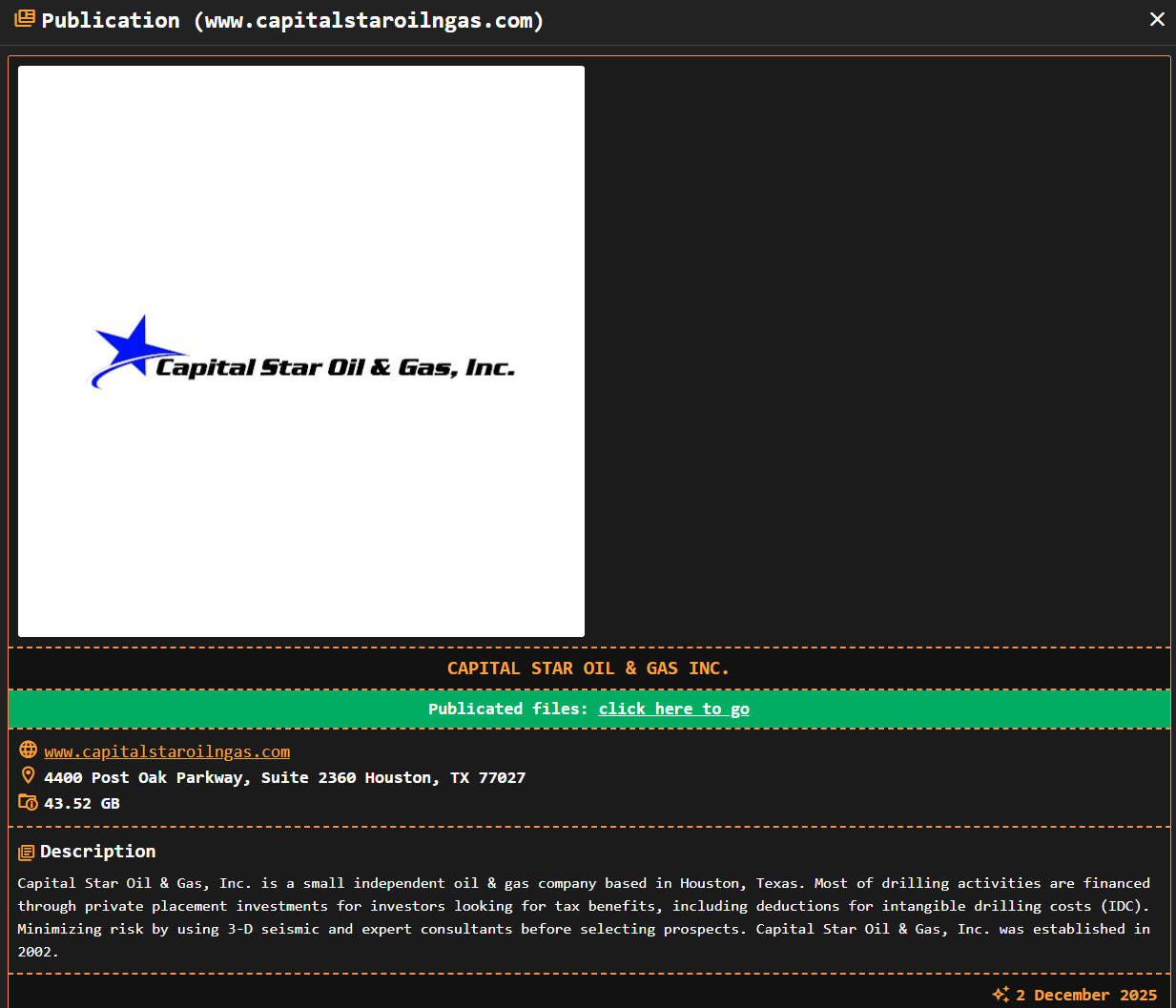 Capital Star Oil&Gas、Inc.成为DragonForce勒索软件的受害者