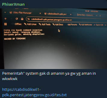 PhiserXman targets the website of Central Java Provincial Government
