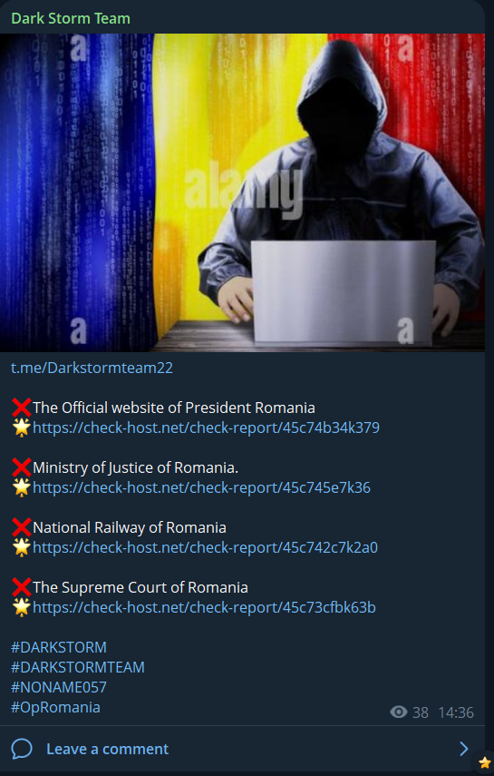 Dark Storm Team targets the website of President of Romania