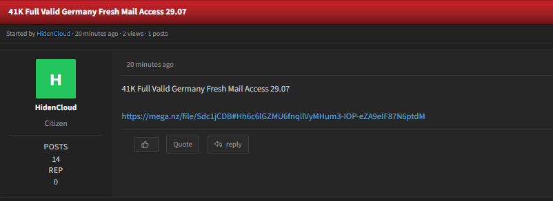 Alleged leak of Unauthorized Email Accesses to Germany Mail Accounts